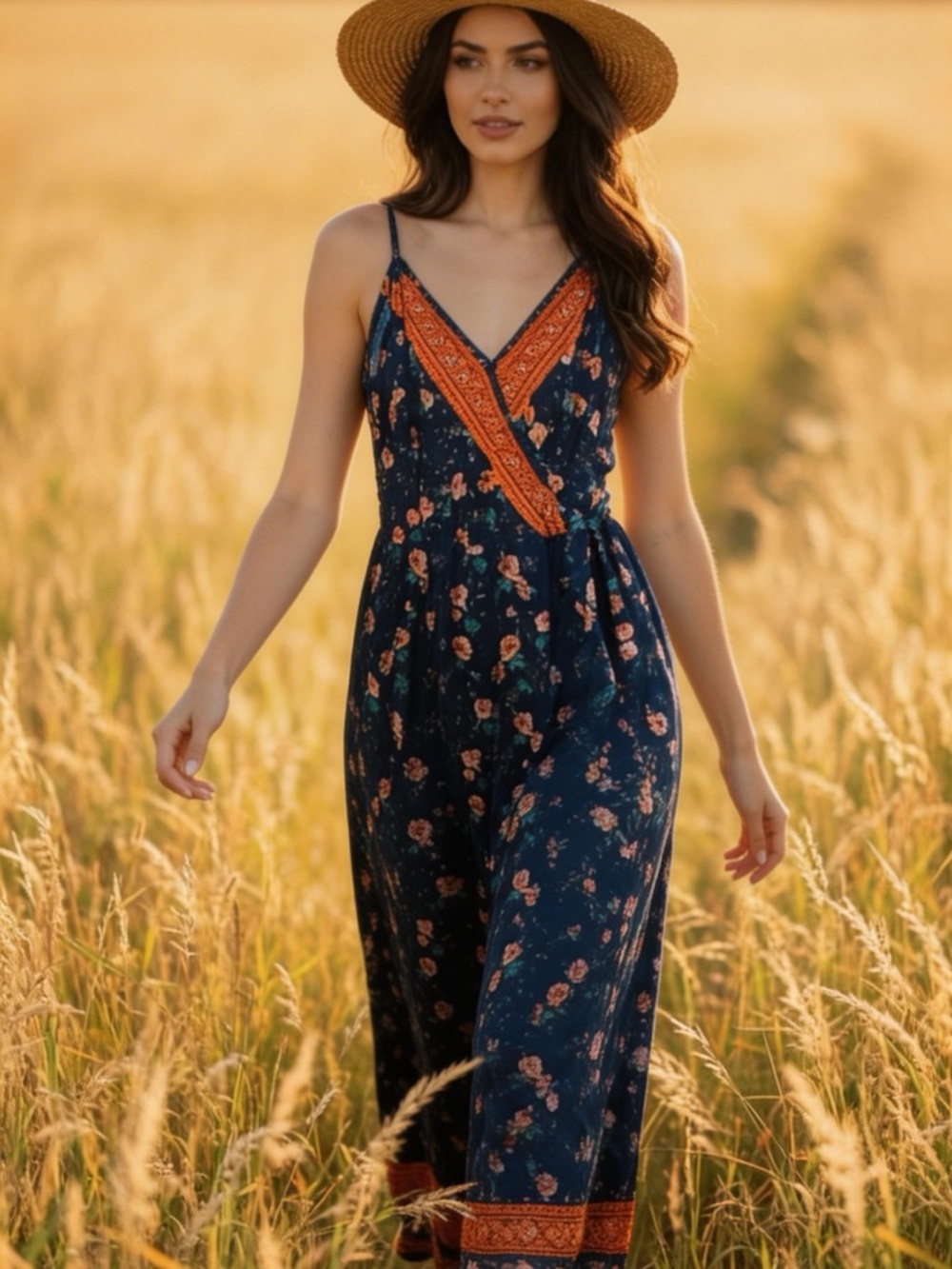 Band of Gypsies Navy Floral Split Leg Romper NWT